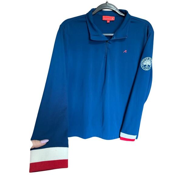 Redvanly Hubbard Quarter Zip Pullover Tuxedo Stripe Blue Red White Size Small - Picture 5 of 15